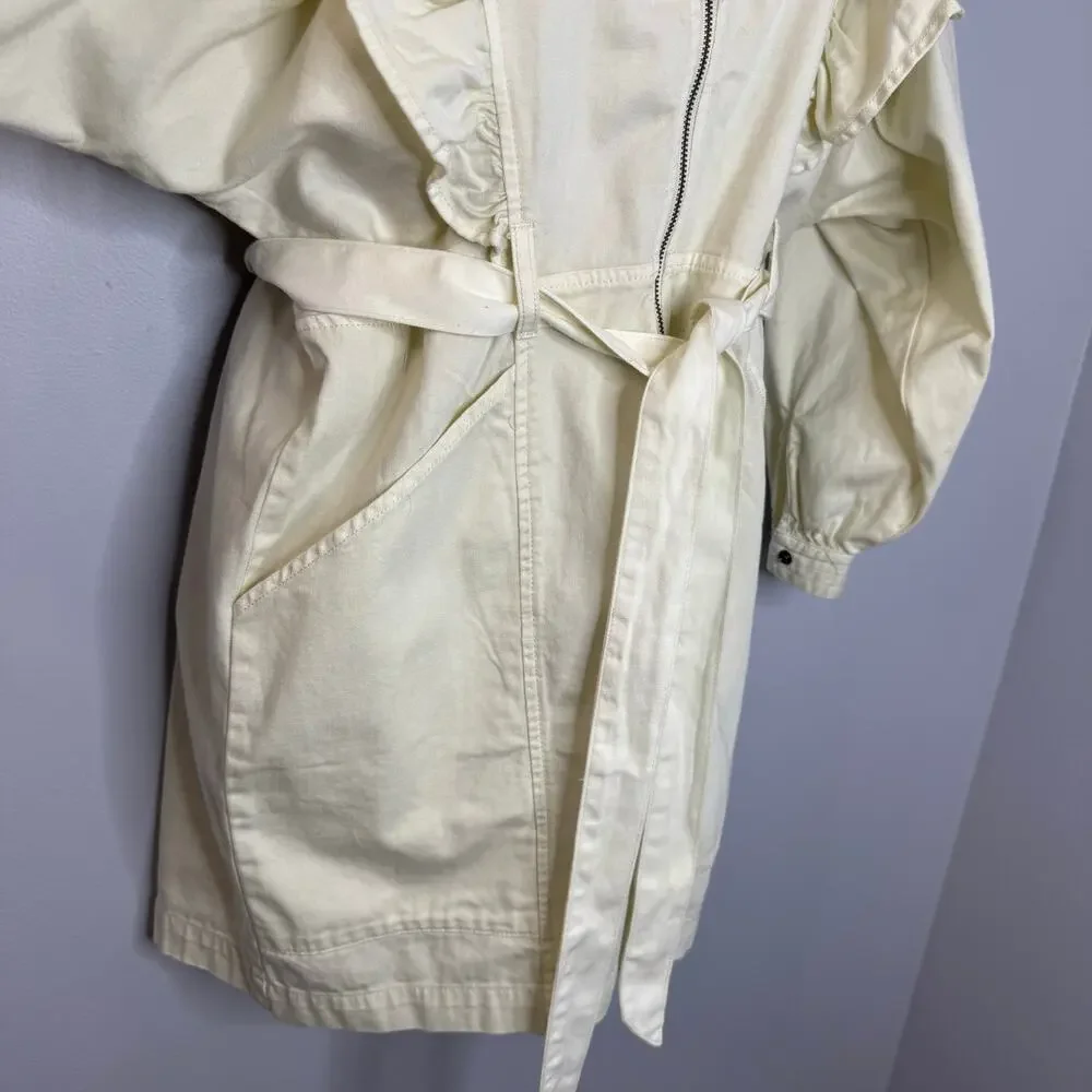 Free People Imogene Mini Dress Ecru White Cotton Ruffle Zipper Cream Sz S New